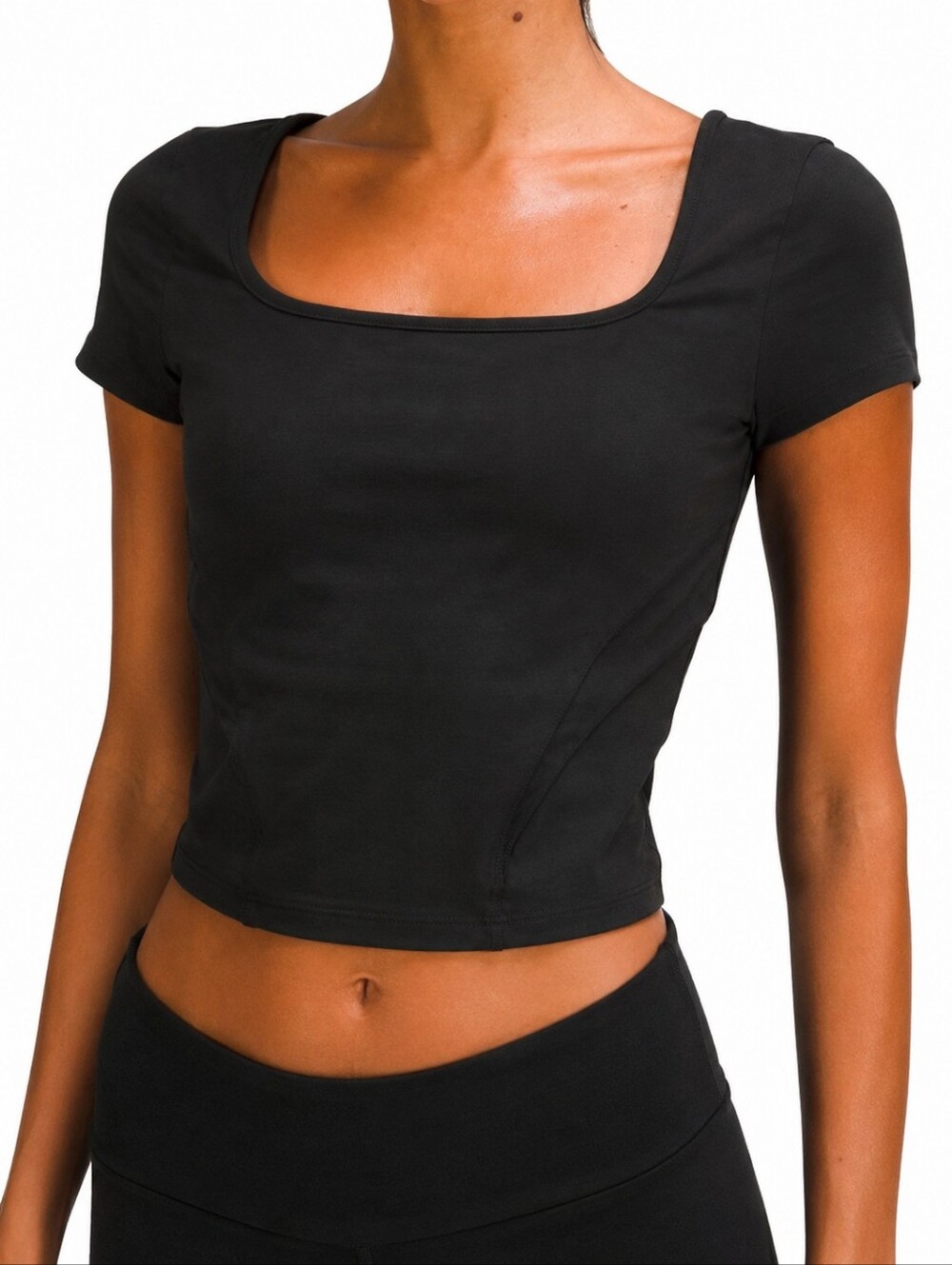 Lululemon Women's Size 4 Black Square Neck Cropped Short Sleeve Athletic Top